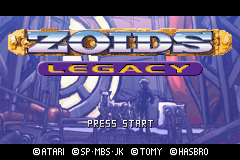 Zoids Legacy title screen for GameBoy Advance